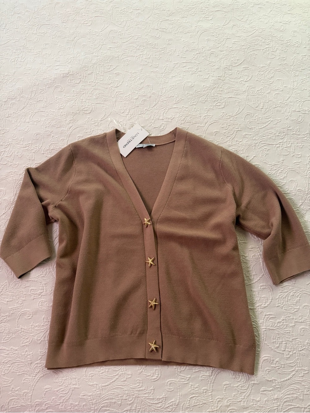 Casual Brown Star-Button V-Neck Cardigan Sweater